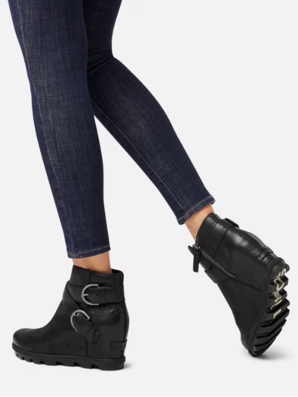 Sorel Joan of Arctic Black Leather Wedge Ankle Boots #NL3360-010 Size 7.5 NWOB